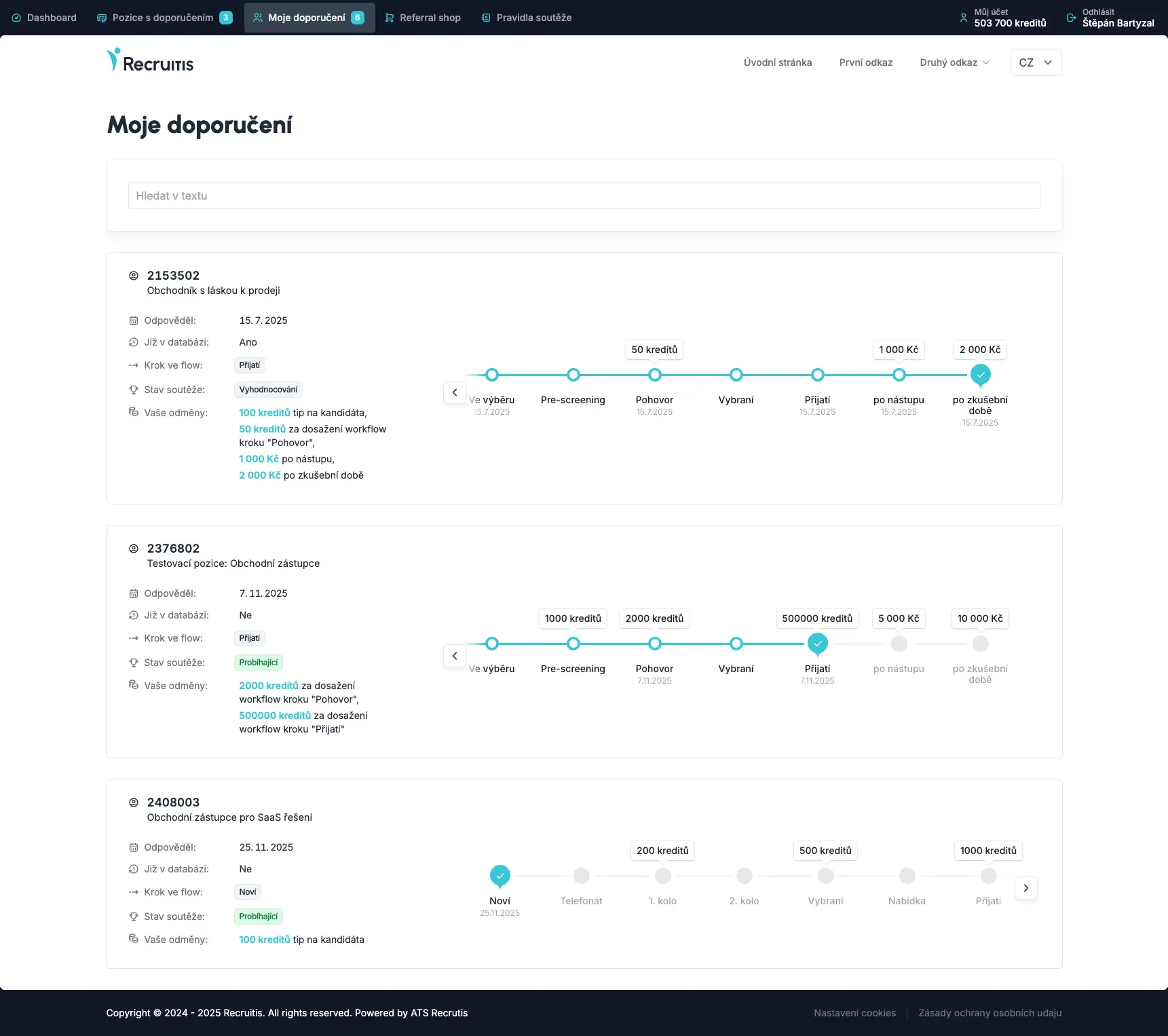 Overview of referred candidates with progress timeline