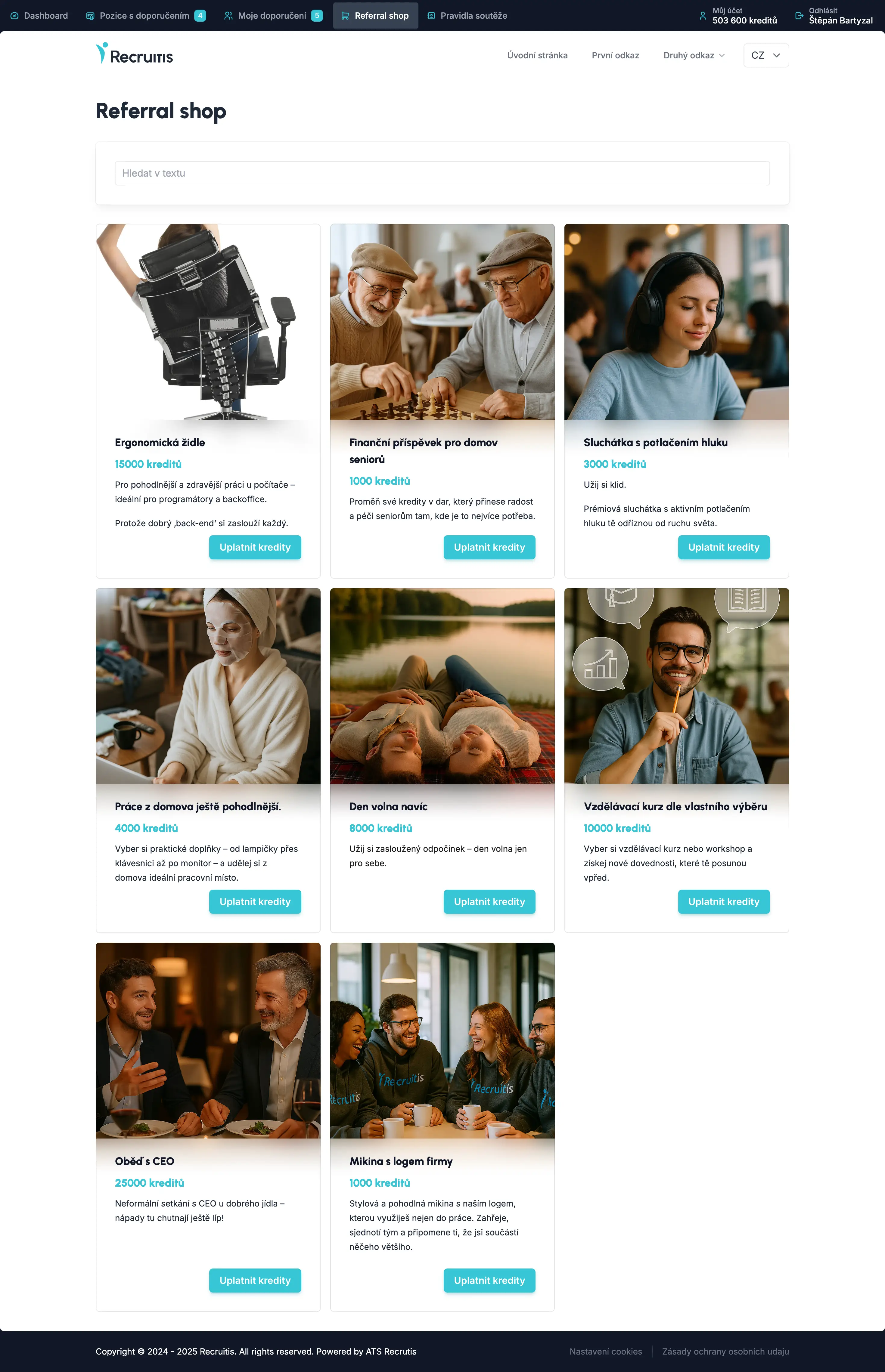 Referral shop with culture-fit rewards for employees